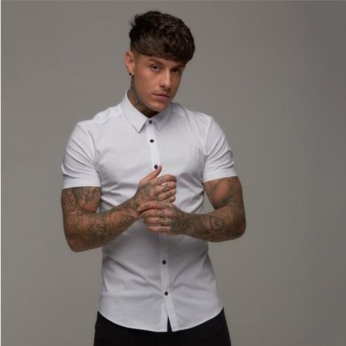 Summer Fashion Slim Fit Short Sleeve Shirts Men Casual Sports Button Dress Shirt Male Hipster Shirts Tops Gym Fitness Clothing
