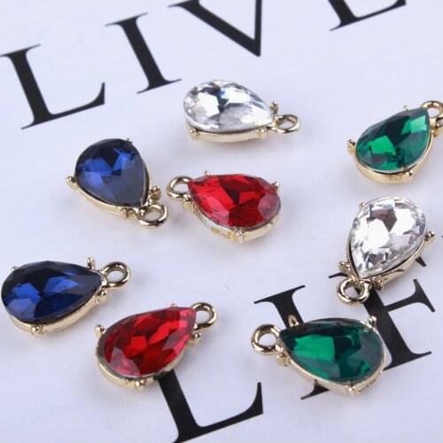 Mini order 10pcs 12*18MM Crystal Rhinestone Waterdrop Pendant Charms Fit Girls Fashion Jewelry Ornament Accessory Earring DIY