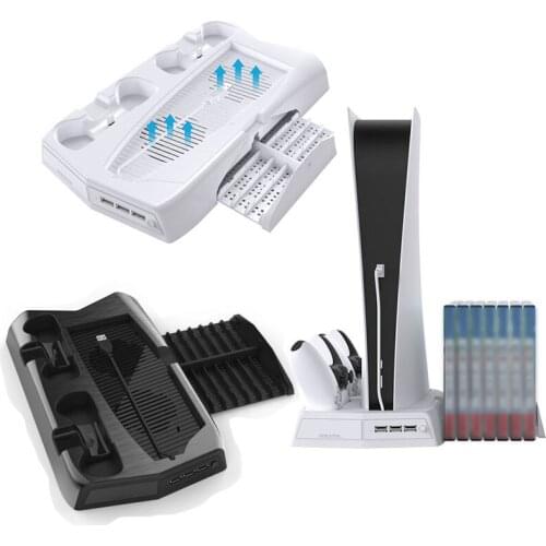 Multi-Functional Cooling Fan Base + Dual Controller Charging Dock Stand + Disc Storage Bracket For PS5
