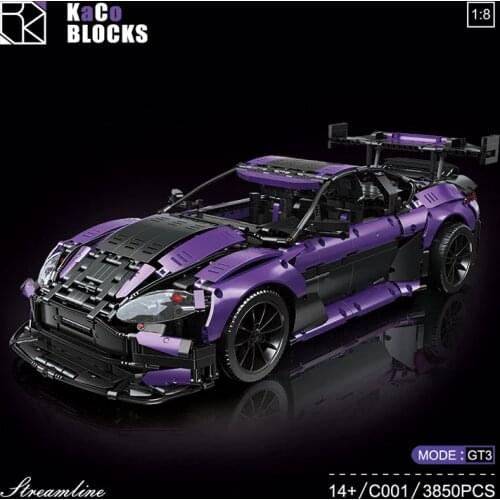 Creator Expert Technical Moc Purple Super Racing Car Aston GT3 RSR GTE Model Building Blocks Bricks Kids Toys Boy Birthday Gifts
