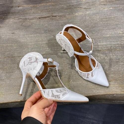 Fashion White Lace Mesh Sandals Luxury Designer Buckle Gladiator Sandalias Mujer High Heels Ladies Wedding Strippers Shoes Woman