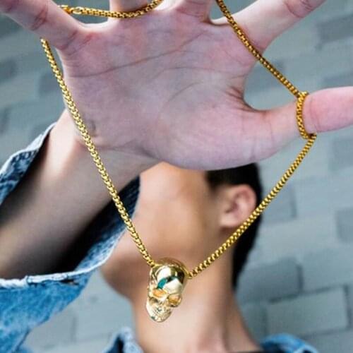 Punk Gothic Necklace 3D Skull Head Pendant for Men Accessories Gothic Jewelry Stainless Steel Chain Gift