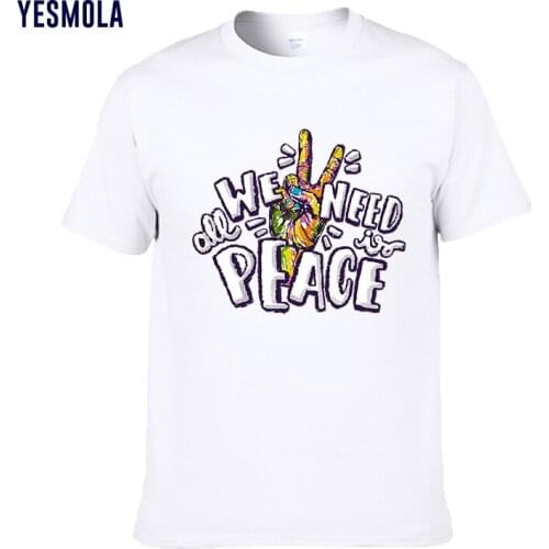 YESMOLA Mens T-shirt Print Letter All We Need is Peace Shirt O-Neck Cotton Casual Tshirt Unisex Fashion Harajuku Graphic T Shirt