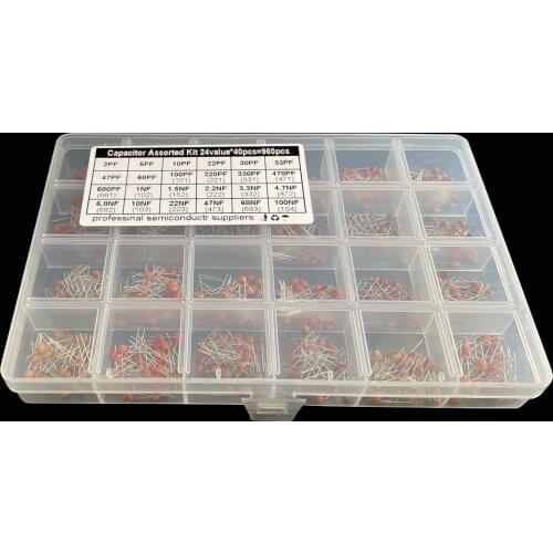 Ceramic Capacitor kit 24Values*40pcs=960pc 2pf-100nf Box 101 221 331 471 681 102 152 222 332 472 682 223 473 683 103 104 22PF/NF
