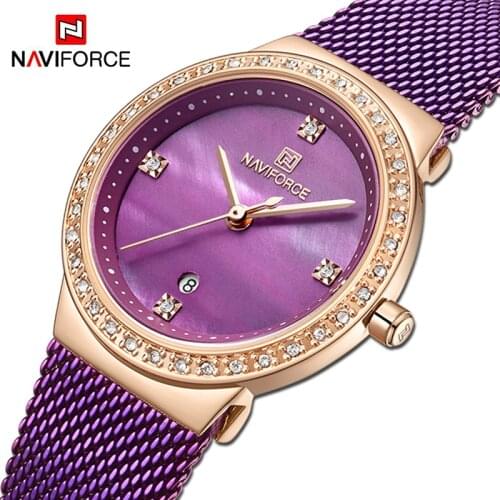 NAVIFORCE Fashion Watches For Women Luxury Brand Ladies Quartz Wristwatch Mesh Steel Band Waterproof Clock Girl Diamond Bracelet