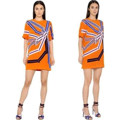 New womens fashion show beautiful printing short sleeve elastic knitting slim dress plus size