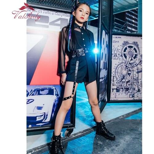 NEW Girls Jazz Dance Costumes Kids Street Dance Performance Stage Outfit Children Black Cool Hip-Hop Suit Catwalk Show Clothes