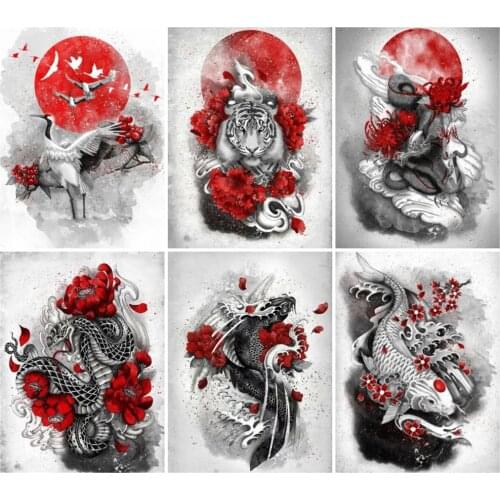 PDMDOG Diamond Painting Animal Crane Home Decoration Diamond Embroidery Black Red Mosaic Bedroom Decoration