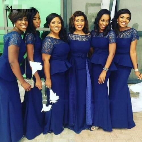 Mrs win Bridesmaid Dresses Short Sleeves O-neck Elegant HR212 Wedding Party Dress Long Mermaid Plus Size Lace Vestido Madrinha