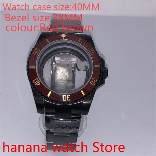 Suitable for NH35 36 Mingzhu2813 Miyata self-winding 40mm transparent black box series, with rotating ceramic red-brown bezel