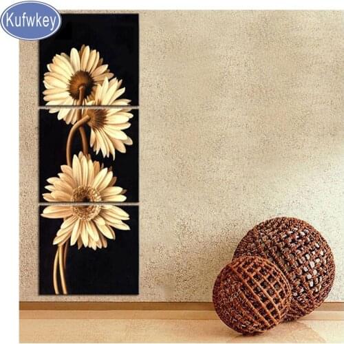 Full Square Diamond 5D DIY Diamond Painting Chrysanthemum Sunflower 3PCS Embroidery Cross Stitch Rhinestone Mosaic Still life