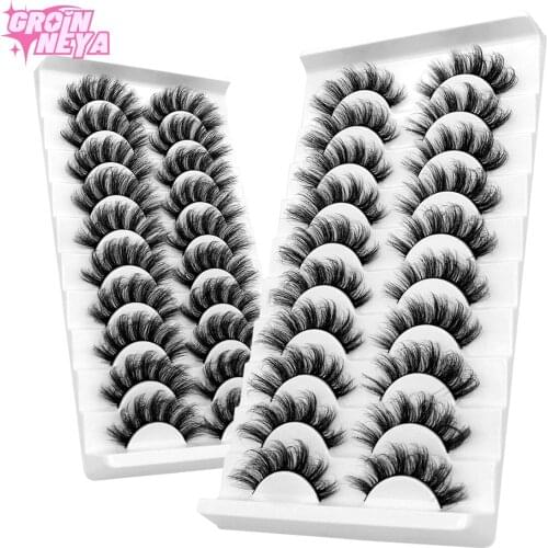 GROINNEYA Lashes 5-20 Pairs 3D Mink False Eyelashes Handmade Wispy Fluffy Long Lashes Natural Eye Extension Makeup Kit