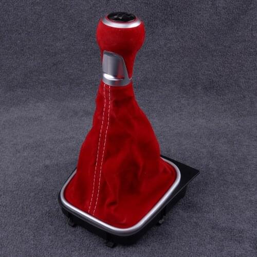 CITALL 5 Speed Red Suede Leather MT Gear Shift Knob with Gaiter Fit for VW Golf MK5 MK6 R32 GTI 2004 2005 2006 2007 2008 2009