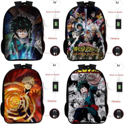 Mochila Boku No Hero Academia Backpack Deku Katsuki USB Charging School Bags For Boys Girls Laptop Backpacks Cartoon Rucksack