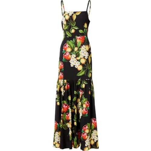 S-XXL High Quality 2021 New Fashion Flower Green Leaf Printing Sling Slim Tube Top Bag Hip Fishtail Big Swing Woman Long Dress