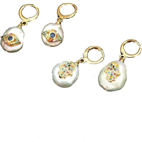 Natural Pearl Pendant Earrings Gold-plated Copper Ring Womens Jewelry Inlaid Zircon Clip Hooks for Girlfriends Holiday Gifts