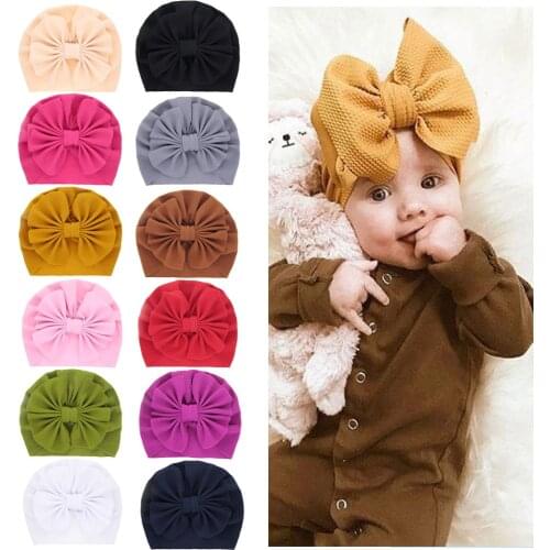 Nishine New Big Bows Knot Turban Hat Warm Winter Hedging Hat Newborn Infant Toddler Caps Baby Girls Christmas Birthday Headwear