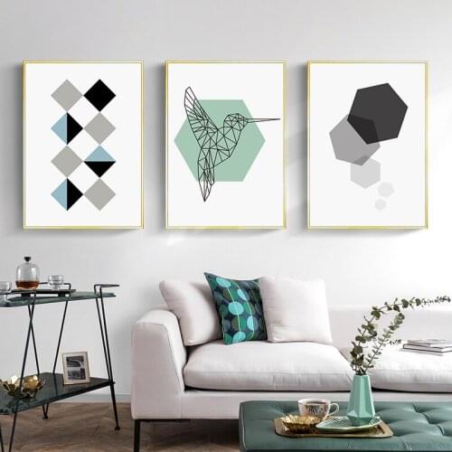 Modern Abstract Line Canvas Poster Geometric Bird Wall Art Painting Posters and Prints Wall Pictures for Living room Home Decor