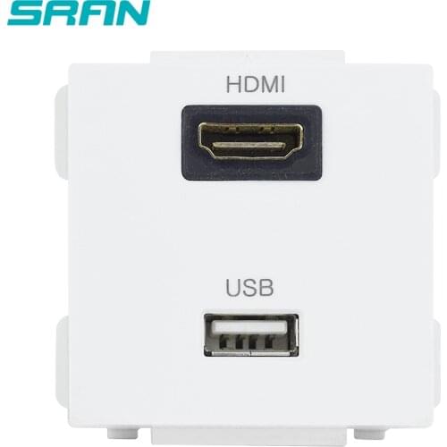 SRAN 52*52 HDMI Port USB 2.0 Data Jack High Definition Digital TV wall Switch socket DIY module accessories for 86*86 panels