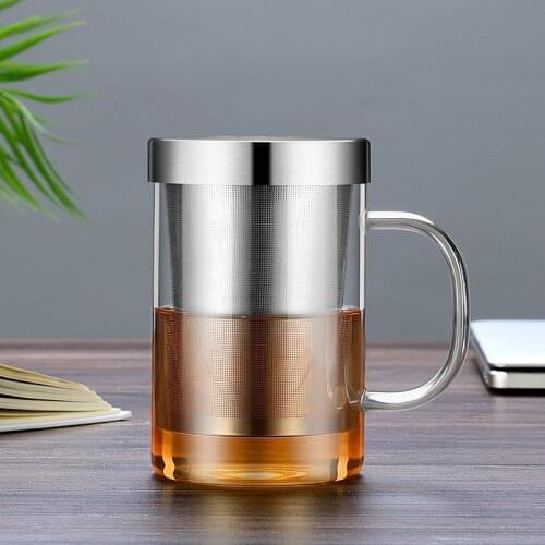 Glass Water Bottle Borosilicate Glass Coffee Mug Home Insulated Office Cup with Handgrip Travel Mug Tea Infuser Filter Water Cup