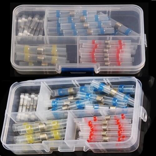 50/100pcs Solder Sleeve Heat Shrink Splice Crimp Terminals Waterproof Insulated Cable Wire Butt Connector 22-10 AWG With Box