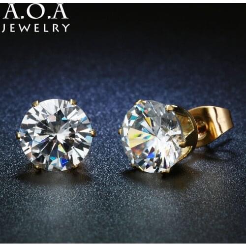 Trendy Stainless Steel 3-8MM CZ Stone Earrings Two Colors Crystal Stone Cute Round Stud Earrings For Women