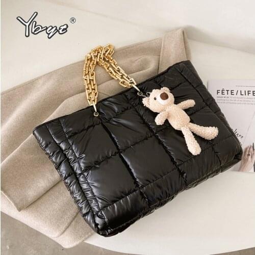 Large Capacity Plaid Luxury Handbags Women Bags Designer Thick Chain Tote Bags Fashion Brand Cotton Female Shoulder Shopping Bag