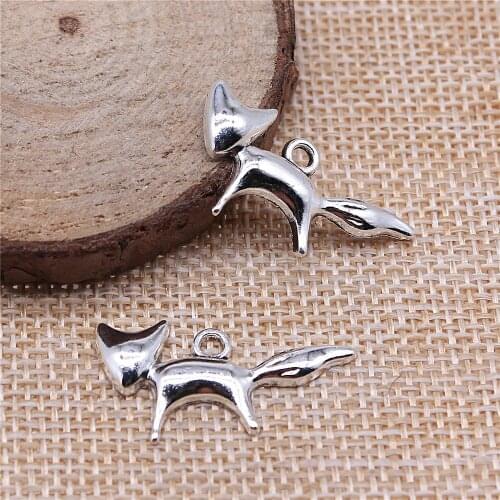 WYSIWYG 10pcs Charms Fox Diy Jewelry Findings Antique Silver Color 15x29mm Fox Charms