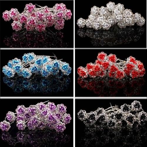 20Pc/pack Wedding Bridal Clear Crystal Rhinestone Rose Flower Hair Clips Hair Jewelry Barrettes Headwear for Women Accessories