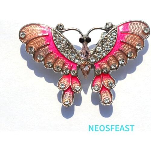 Classic Jewelry Pink Color Rhinestone Butterfly Brooches for Women Elegant Enameled Pin Ladies Wedding Gifts Wind coat Garments