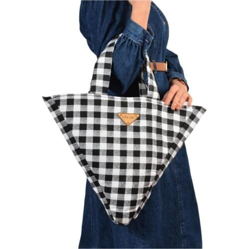 Womens Black Houndstooth Triangle Fabric Bag