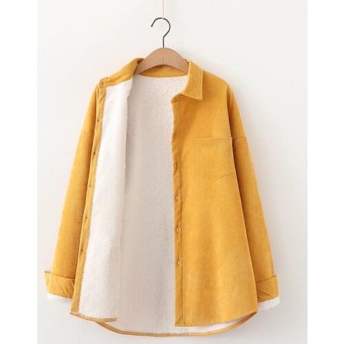 2020 Plus Size Single Breasted Loose Casual Corduroy Shirt Women Tops Blusas Warm Velvet Blouses Thick Winter Women Shirts SL81