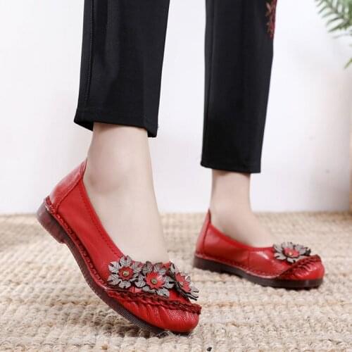 Fashion Shoes Womens Vulcanize Shoes Spring Genuine Leather Slip On 1-3CM Square High Heels Round Toe printing flower shoes