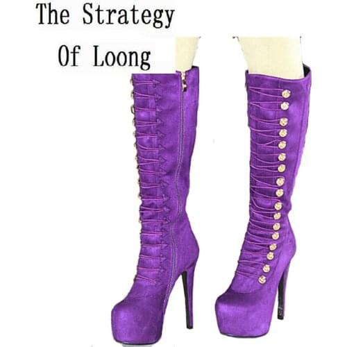 Women Winter Plush Thick Warm Zip Flock Knee High Boots Comfortable Round Toe Big Size 40 41 42 43 Snow Boots 1111