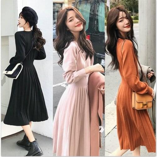 Womens Long Dress A-line Sweater Dress Knitted Dresses Autumn Fashion Maxi Dresses for Women