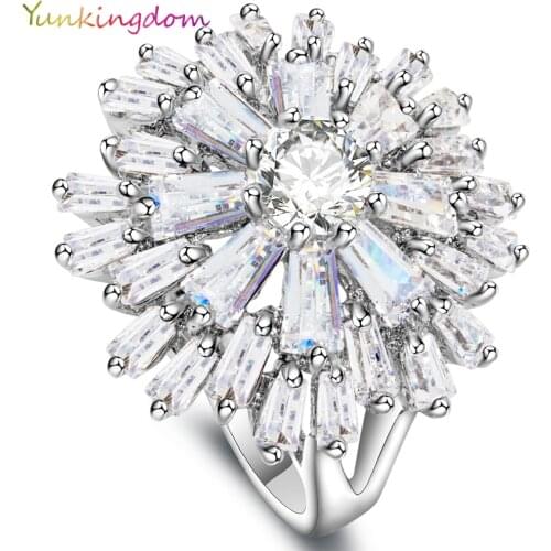 Yunkingdom Engagement Ring for Women Wedding Band Zircon Gold Color zircon crystal Rings for Women Gold Color ALP0108