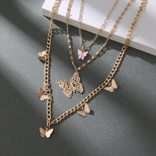 Gold Color Butterfly Pendant Necklace Female Charm Clavicle Chain Fashion New Design Jewelry Party Gift
