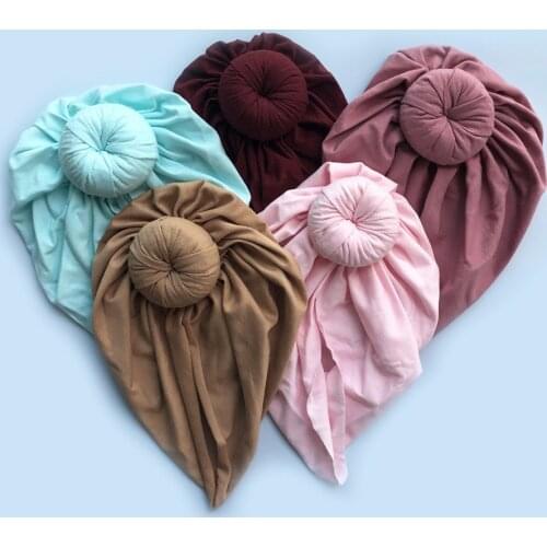 16pc/lot 2020 New Baby Donuts Turban Hat Bowknot cap Infant Girls Autumn Winter Bun Headband Soft Cotton Toddler photo props hat