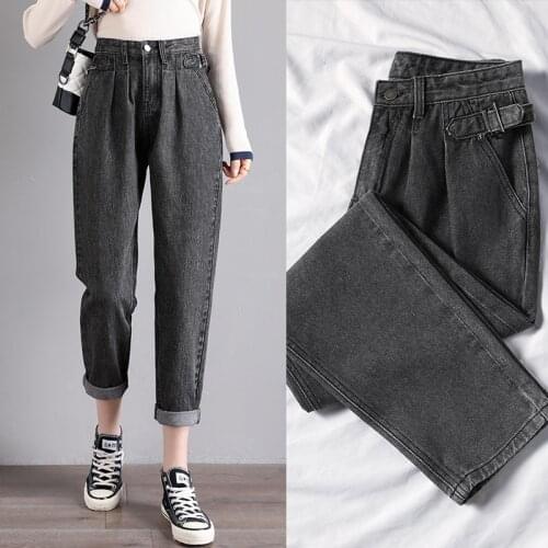2021 Denim Pants Straight Harem Jeans Women Vintage Mom High Waist Jeans Plus Size Retro Boyfriend Jeans Street Blue Black