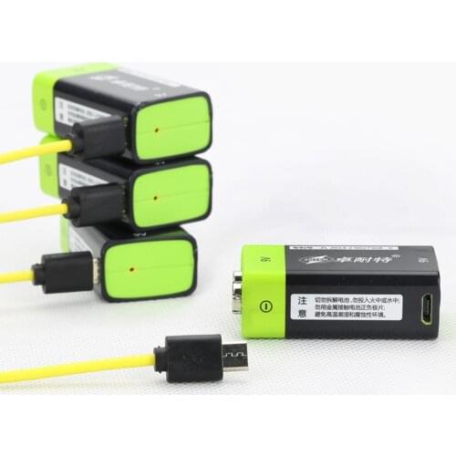 4PCS ZNTER 9V 600mAh USB rechargeable lithium battery 6F22 rechargeable lithium battery + 1PCS 4 in 1 Micro USB charging cable