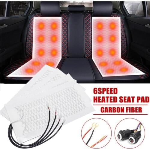 4Pcs Universal 12V 2 Seats 4 Pads Carbon Fiber Heated Seat Heater Heating 6 Level Switch Winter Warmer Seat Cushion Covers