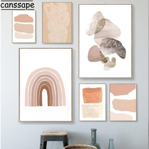 Abstract Rainbow Wall Art Painting Color Block Minimalist Posters And Prints Nordic Beige Wall Pictures Living Room Decoration