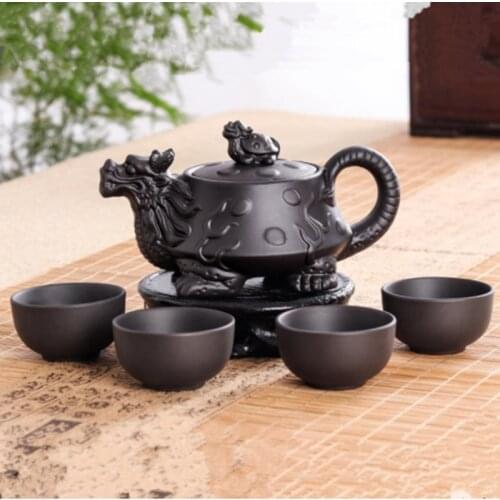 Authentic Yixing Dragon Teapot Sets 5pcs Ceramic Purple Clay Kung Fu Tea Set 1 Teapot + 4 pcs Cups Handmade Zisha Teapot Set