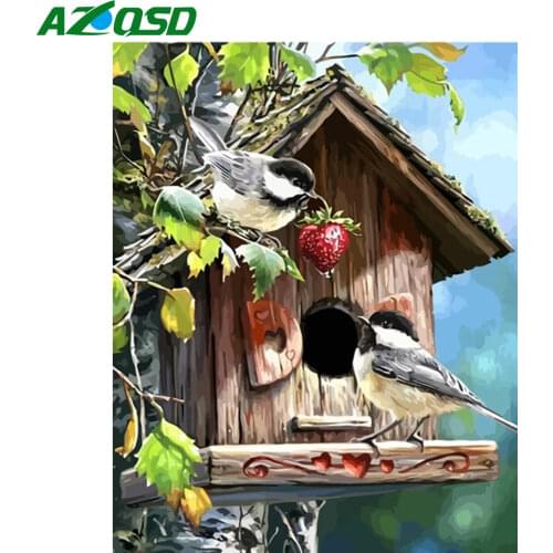 AZQSD Paint By Numbers For Adults Animal Acrylic Ppicture Oil Painting By Number Birds Deer Fox Owl Cow Crane HandPainted Gift