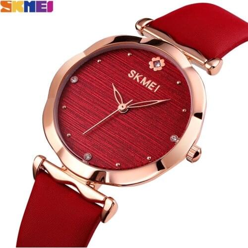 Skmei quartz watches for women elegant flower diamond dial lady quartz wrist watch red blue thin ladies clock reloj mujer 1703