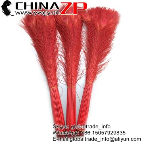 CHINAZP Wholesale Dancer Showgirl Carnival Feathers 500pcs 80~90cm(32~36inch) Red Dyed Long Peacock Feather Party Supplies