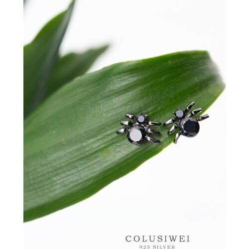Colusiwei Silver 925 Stud Earrings for Women Black Color 925 Sterling Silver CZ Spider Ear Stud Fashion Insects Design Jewelry