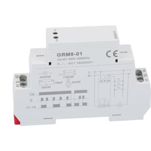 GRM8-01 Electronic Impulse Relay Latching Relay Memory Relay 230V Impulse Commands Control 35mm DIN Rail Household Accessories