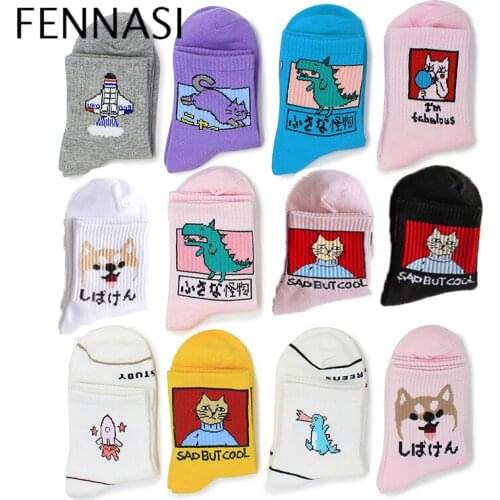 FENNASI Winter Print Woman Socks Women Cotton Warm Cute Christmas Socks Happy Cat Funny Socks with Inscriptions Fuzz Art Fluffy