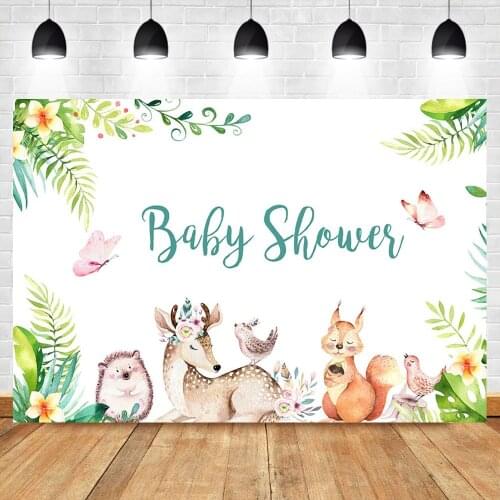 Jungle Safari Backdrop Animal Baby Shower Photography Backdrops Cute Elk Hedgehog Aquirrel Photo Props Studio Booth Background